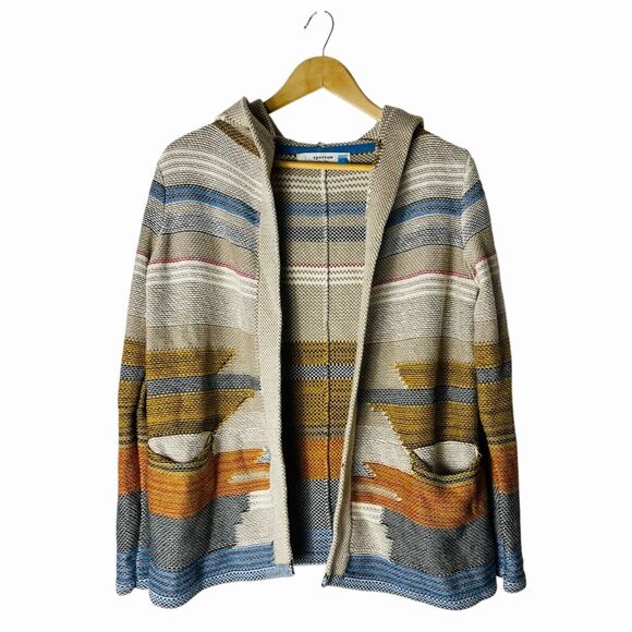 Anthropologie Sparrow Fiemme Cardigan Sweater Medium Hooded Striped Cashmere - Picture 6 of 6